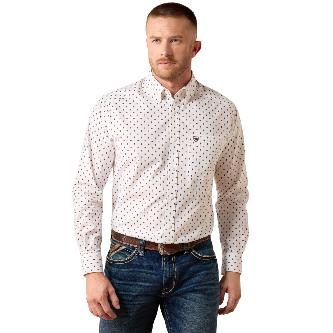 Ariat Men's Campbell White Geometric Print Classic Fit Shirt 10079423