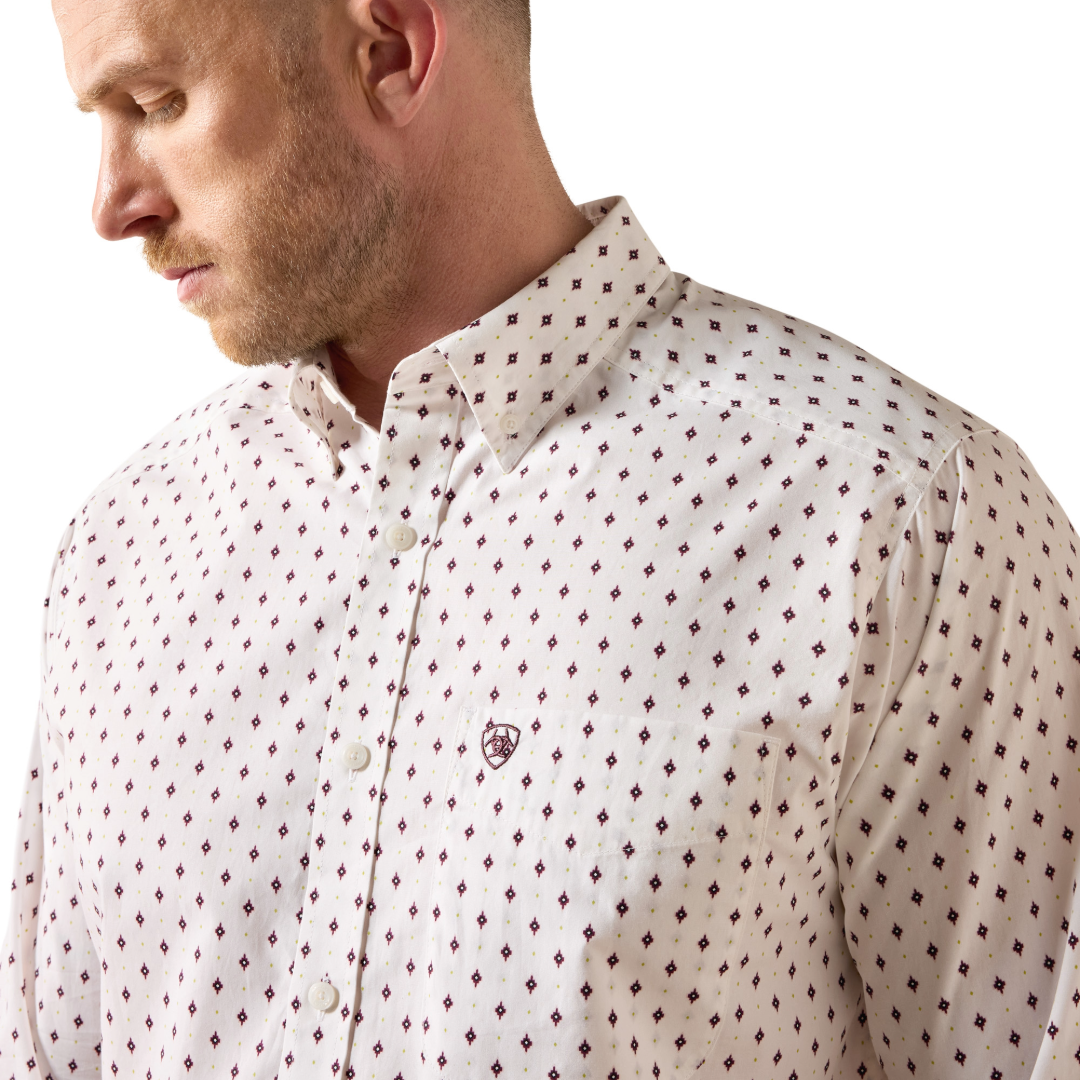 Ariat Men's Campbell White Geometric Print Classic Fit Shirt 10079423