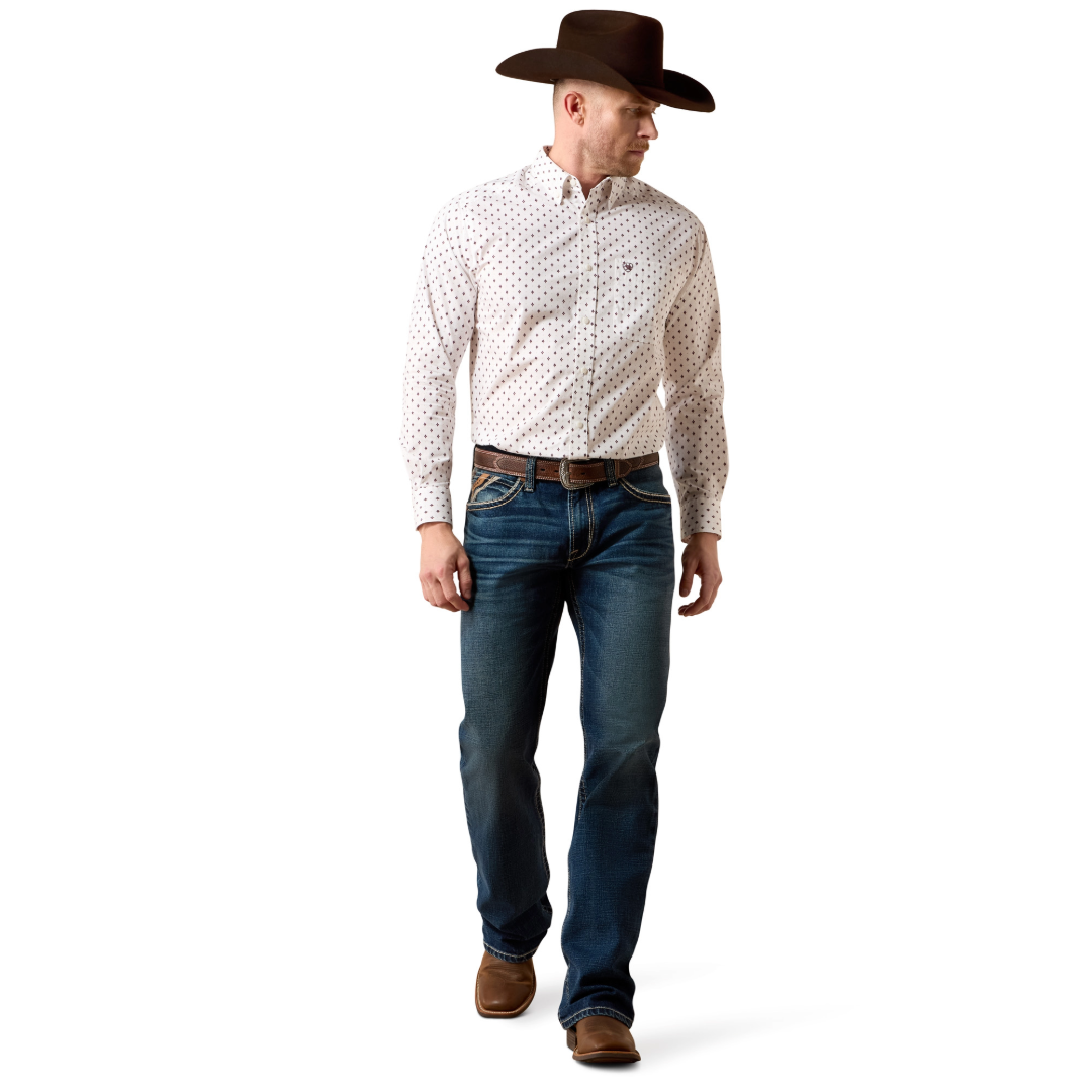 Ariat Men's Campbell White Geometric Print Classic Fit Shirt 10079423