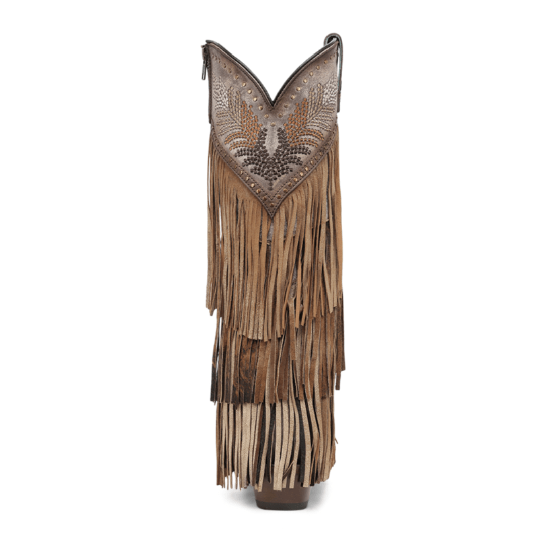 Corral Ladies Brown Overlay & Embroidery Fringe Tall Top Western Boot A5244