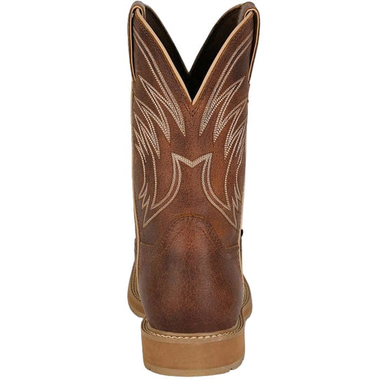 Justin Boots Brown Leather Work Cowboy Boots with Cream Embroidered Shaft Justin Men main image 4