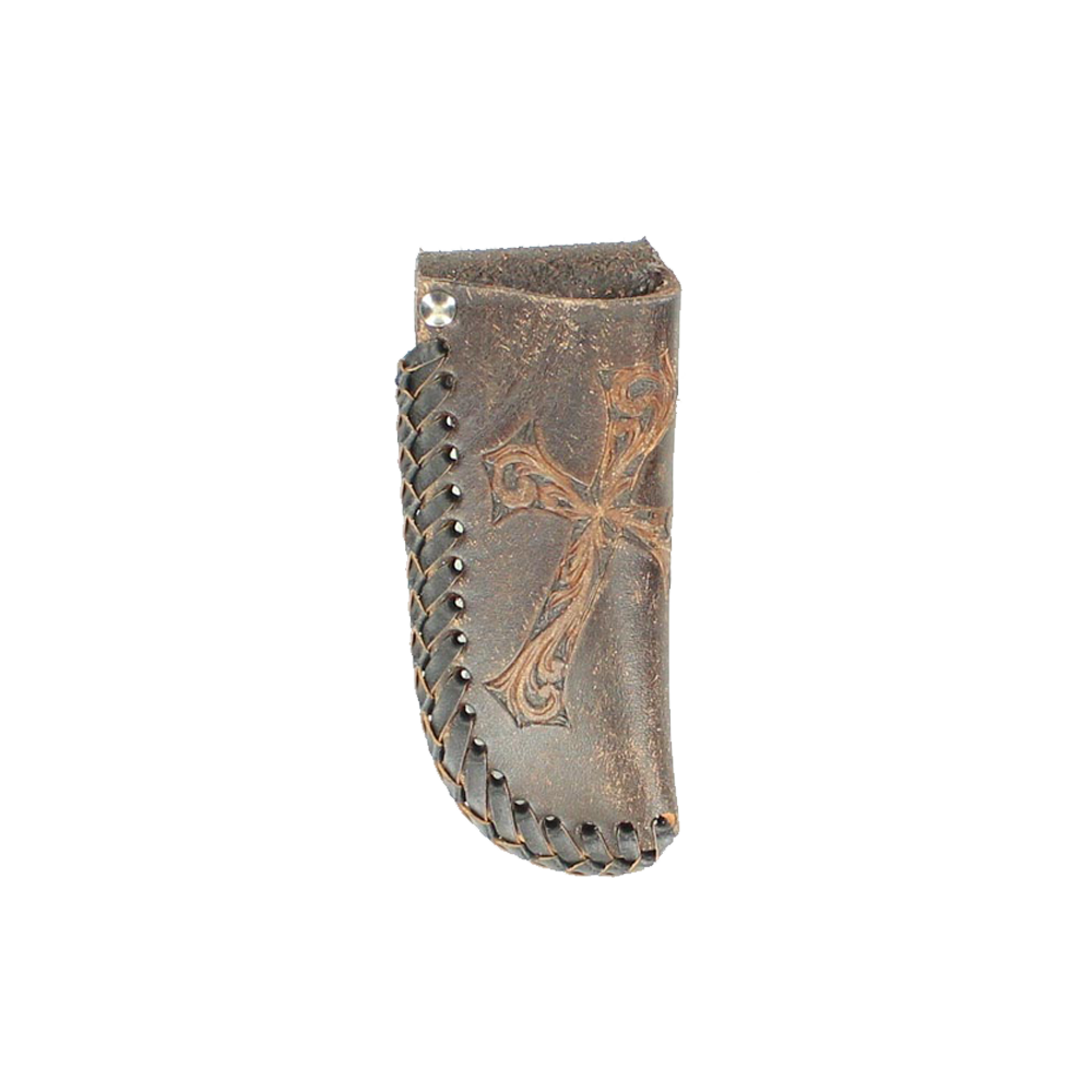 Nocona Diagonal Embossed Cross Distressed Brown Leather Knife Sheath 1802002