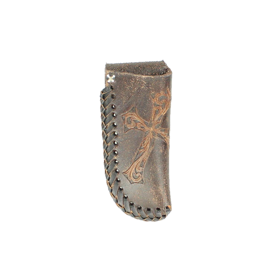 Nocona Diagonal Embossed Cross Distressed Brown Leather Knife Sheath 1802002