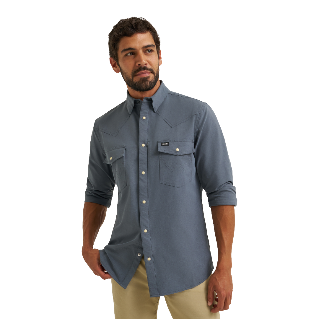 Wrangler X ATG Men's Technical Turbulence Blue Snap Shirt 112384708