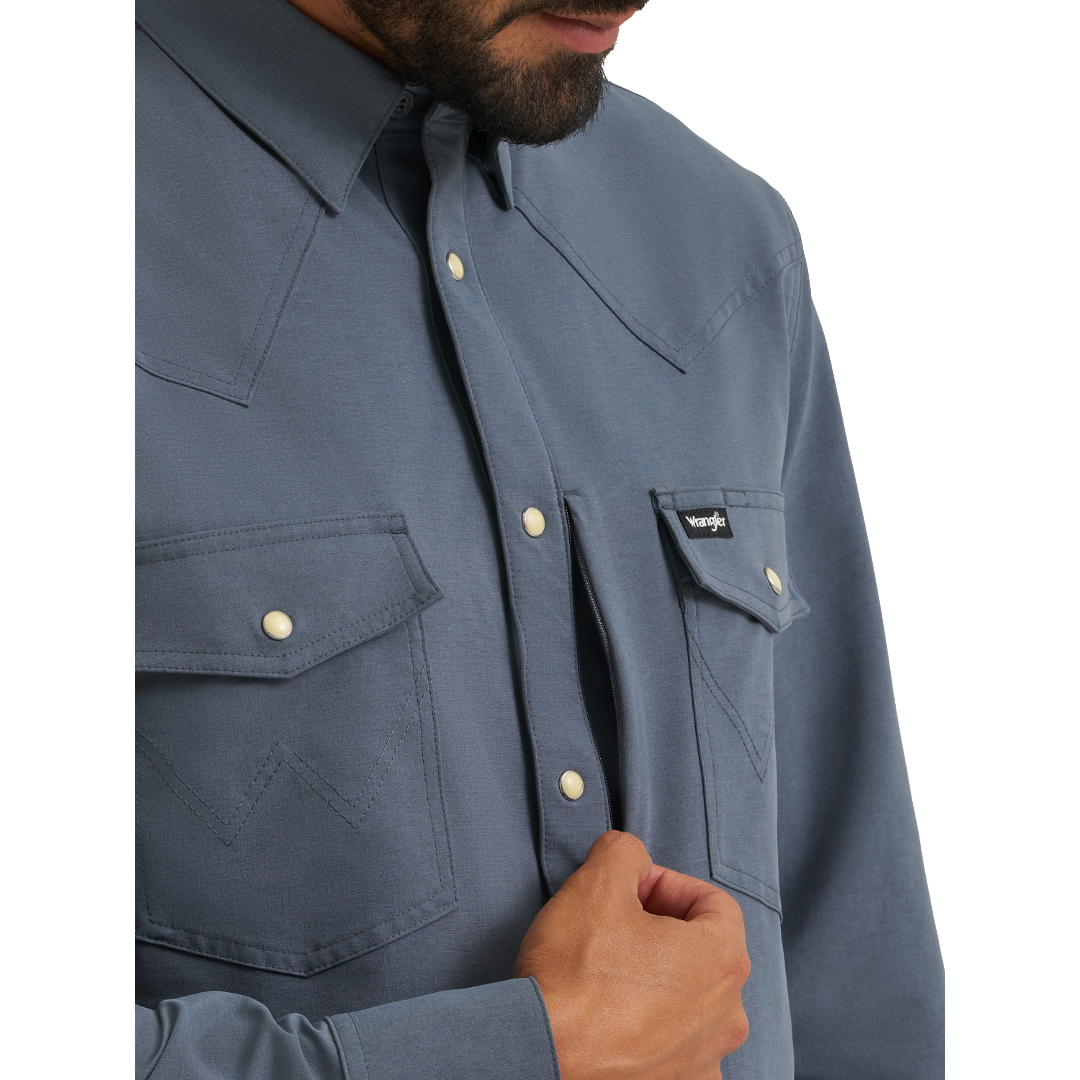 Wrangler X ATG Men's Technical Turbulence Blue Snap Shirt 112384708