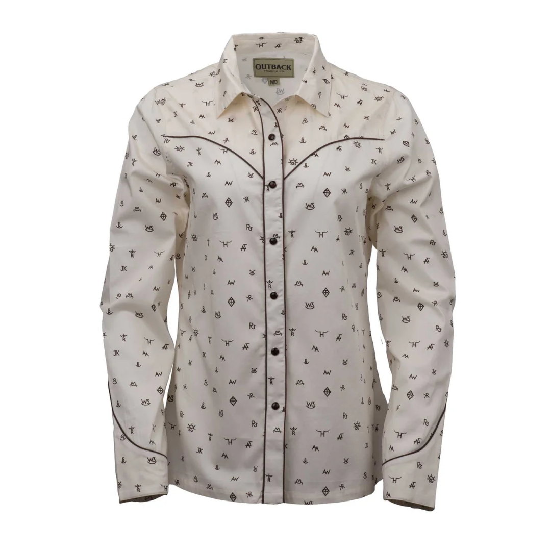 Outback Trading Co. Ladies Cream Cattle Brand Snap Shirt 40308-CRM
