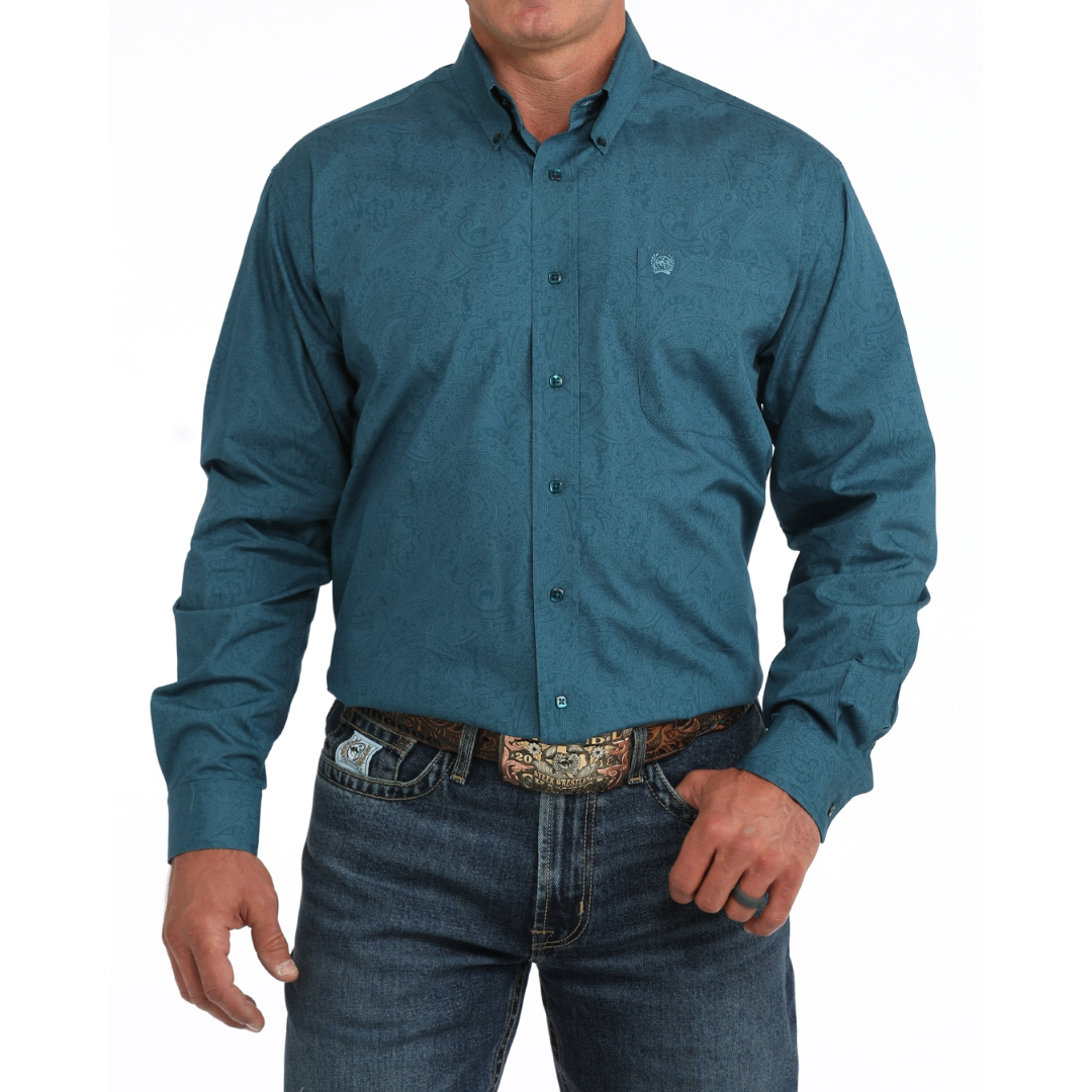 Cinch Men's Blue Paisley Print Button Down Shirt MTW1106169