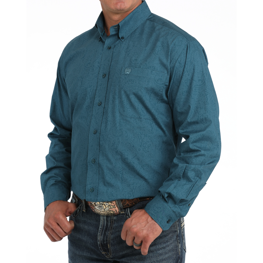 Cinch Men's Blue Paisley Print Button Down Shirt MTW1106169