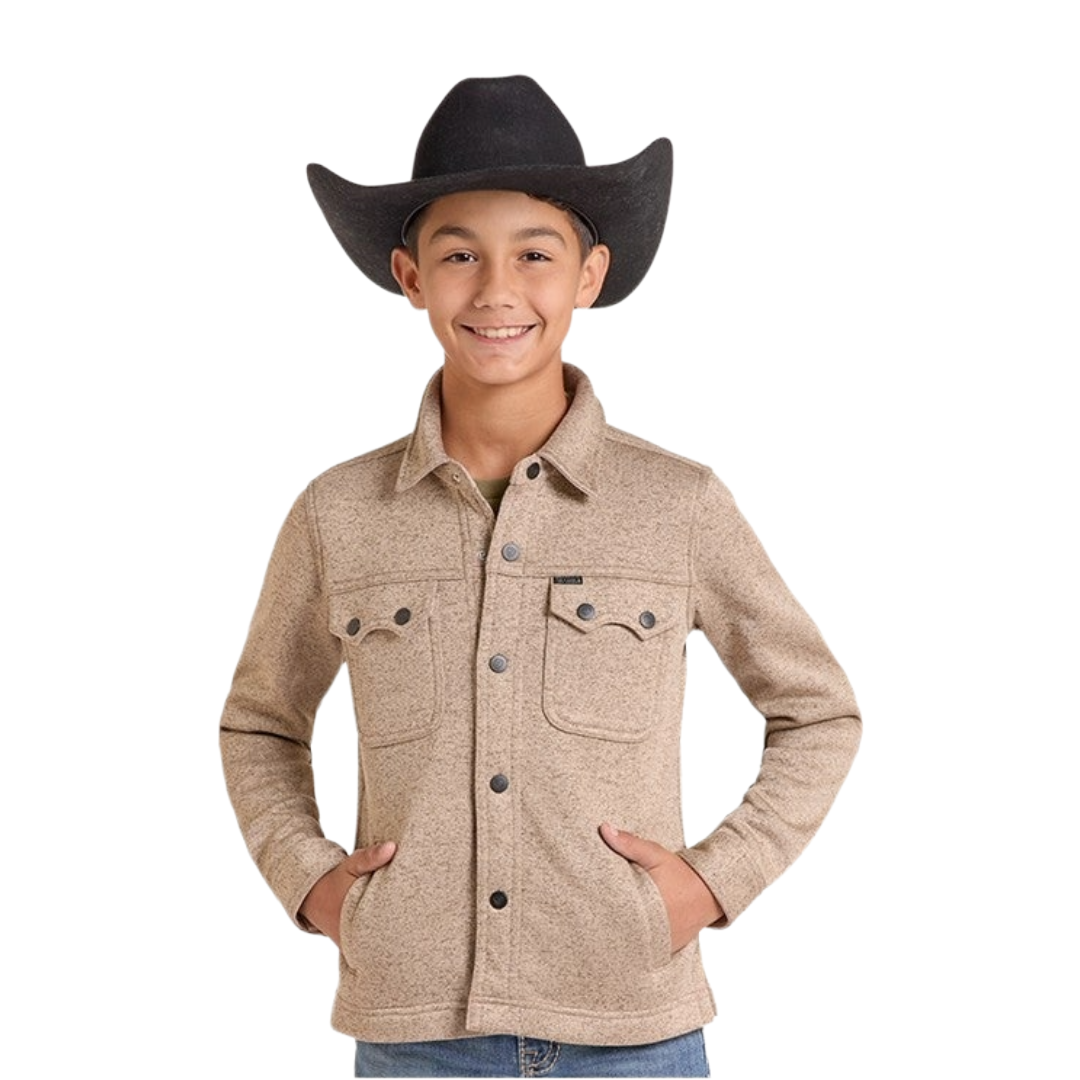 Rock & Roll Denim Youth Boy's Tan Melange Bonded Fleece Jacket BB92C09209