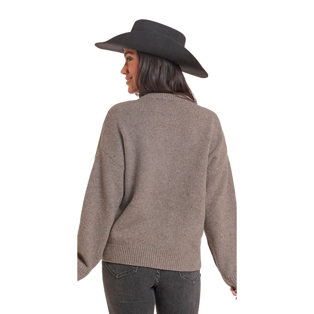 Rock & Roll Denim Ladies Taupe Heathered Horse Sweater BW32T09971