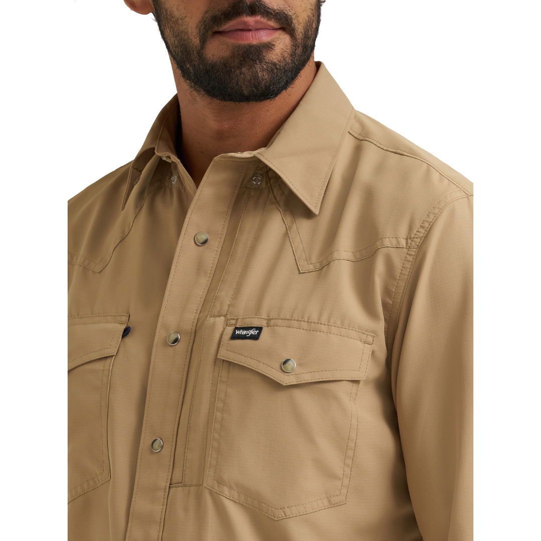 Wrangler X ATG Men's Western Performance Kelp Brown Snap Shirt 112382486