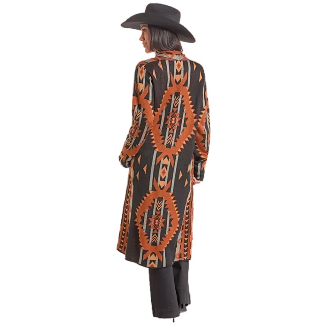 Rock & Roll Denim Ladies Black Aztec Print Knit Duster BW95T10017