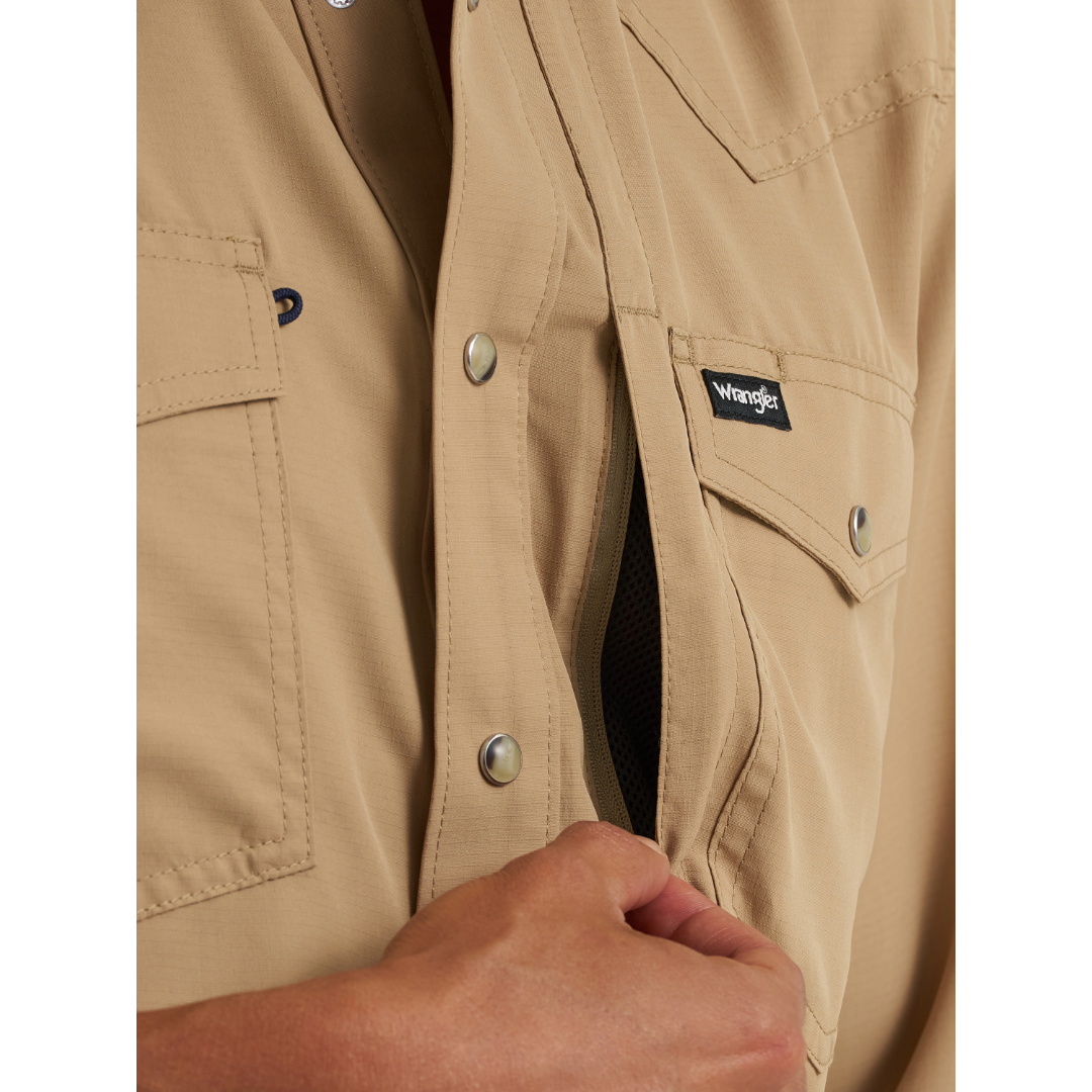 Wrangler X ATG Men's Western Performance Kelp Brown Snap Shirt 112382486