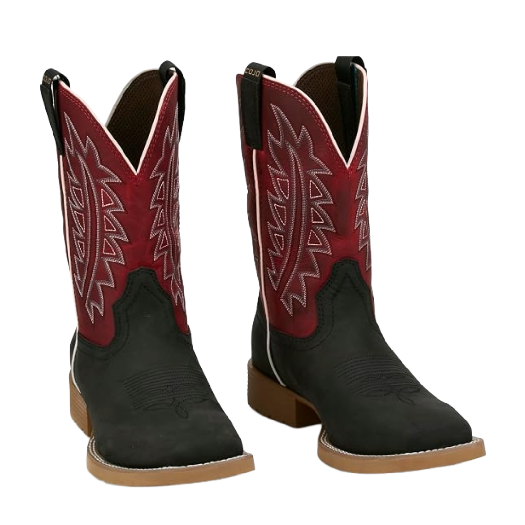 Justin Men's Honky Tonk Black & Red Leather Western Boot COJO142