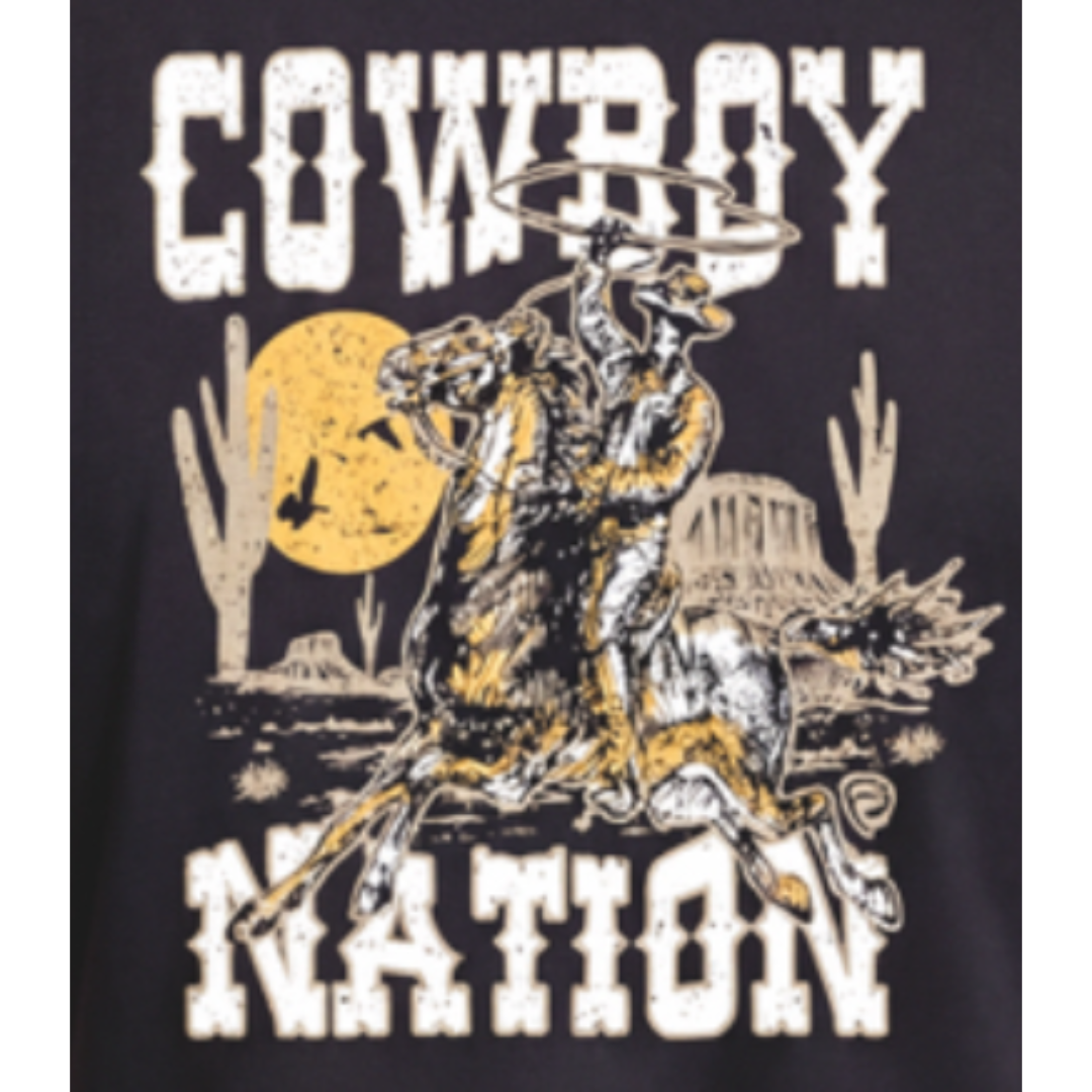 Rock & Roll Denim Mens Black Cowboy Nation Graphic T-Shirt BU21T10312