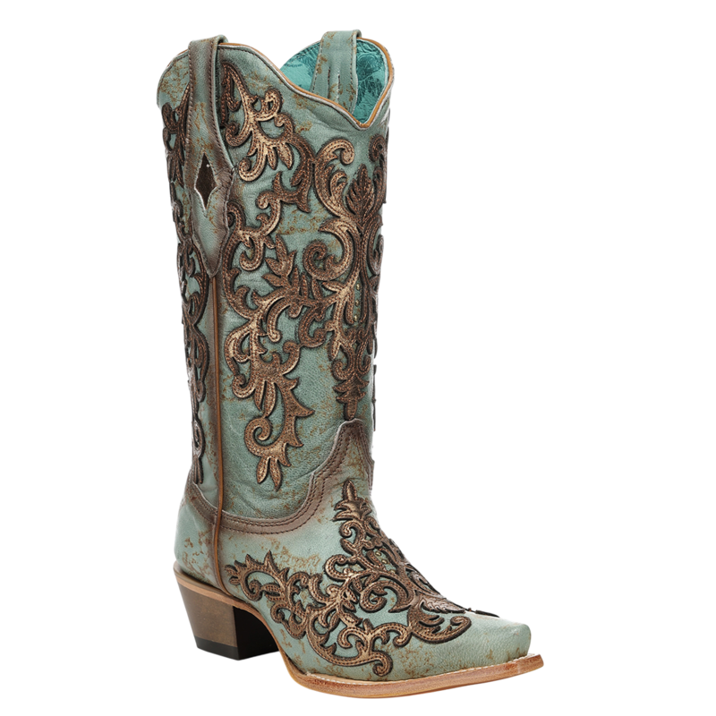 Corral Ladies Turquoise Overlay & Embroidery & Studs Western Boots Z5515
