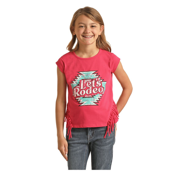 Rock & Roll® Girls Let's Rodeo Aztec Hot Pink Graphic T-shirt G3T3345