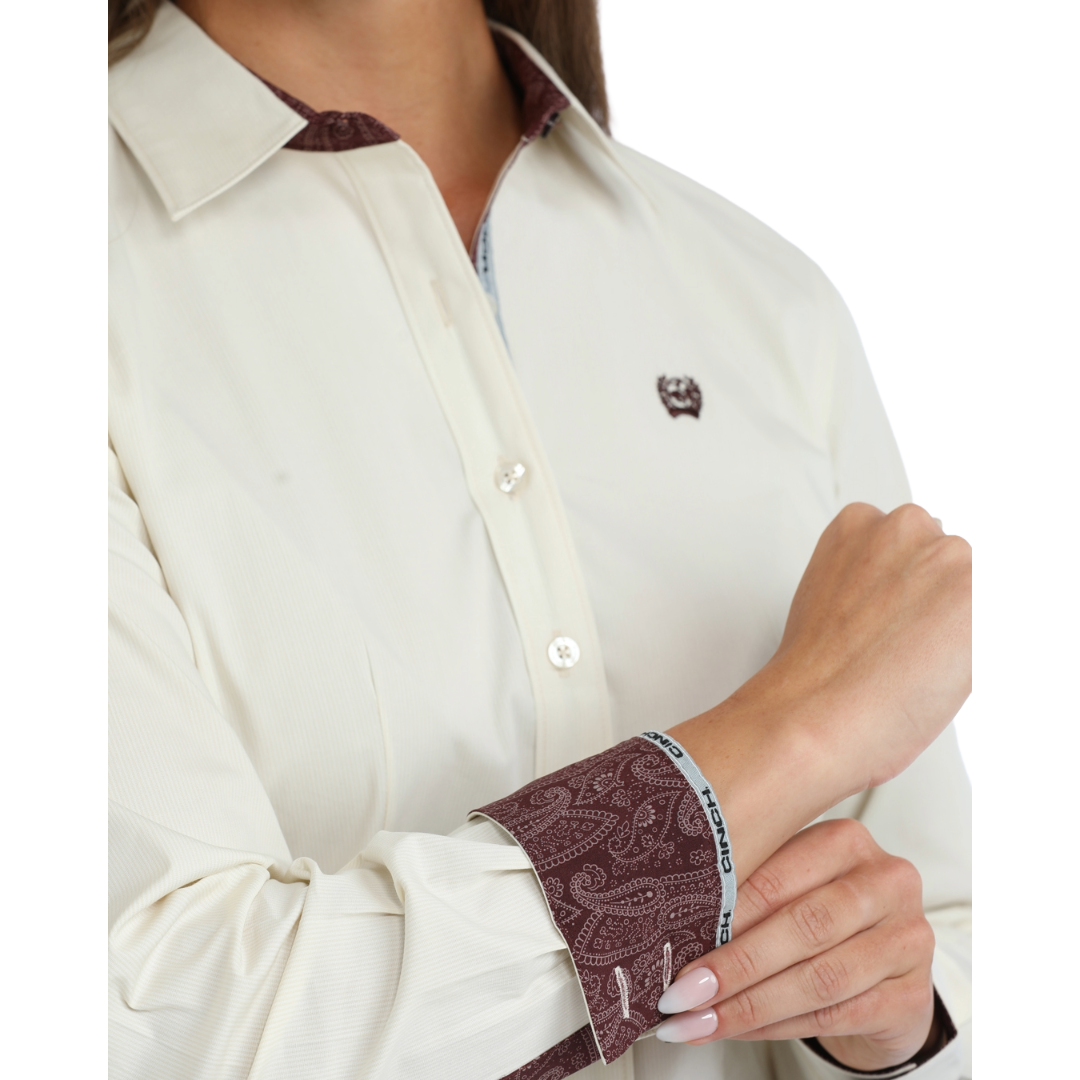 Cinch Ladies Cream Striped Button Down Shirt MSW9165093