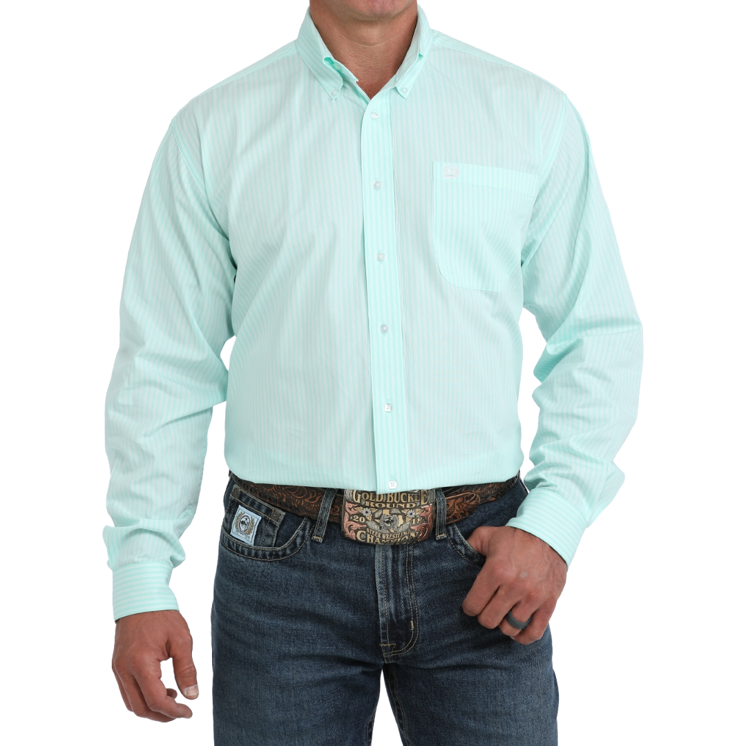 Cinch Men's Turquoise Striped Button Down Shirt MTW1106166
