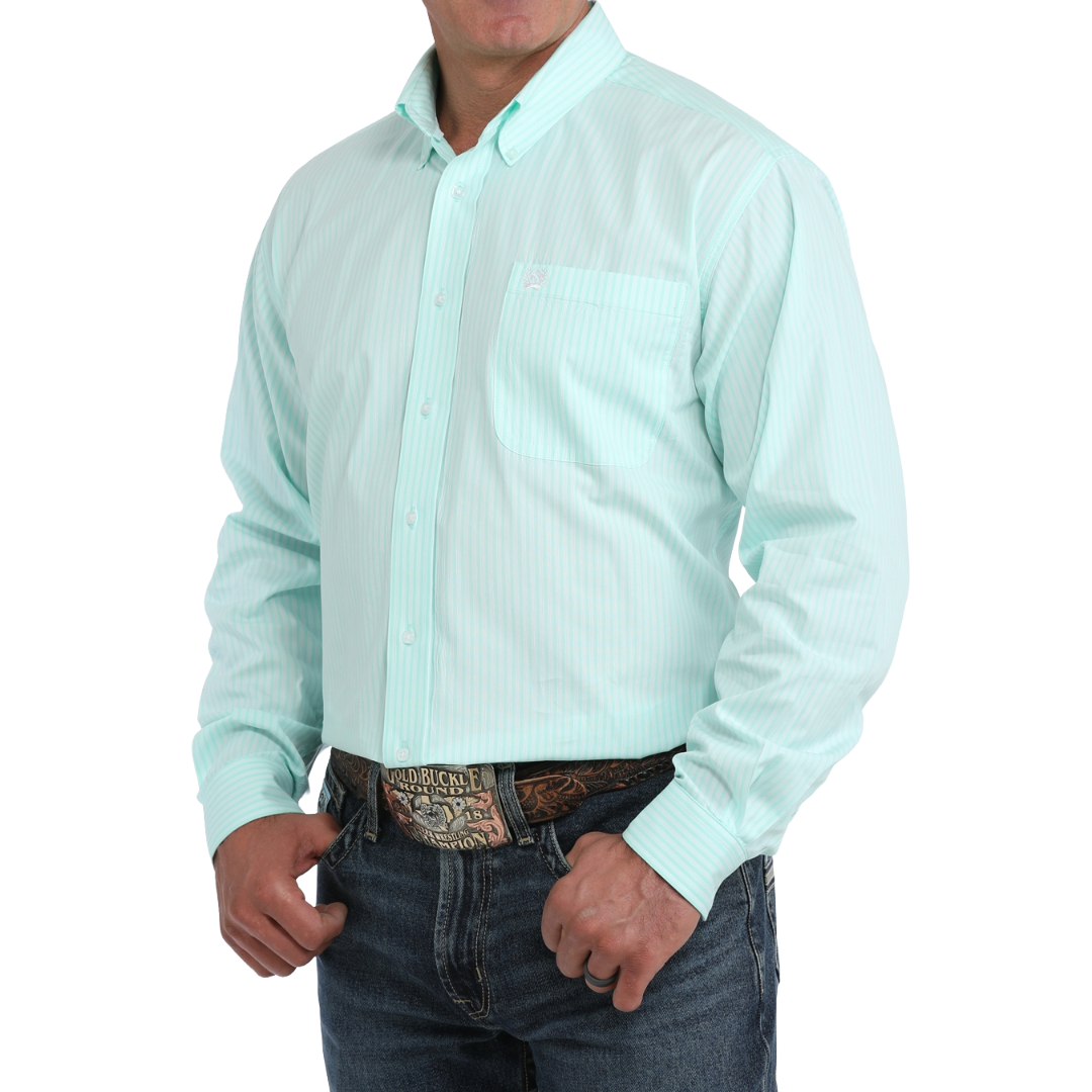 Cinch Men's Turquoise Striped Button Down Shirt MTW1106166