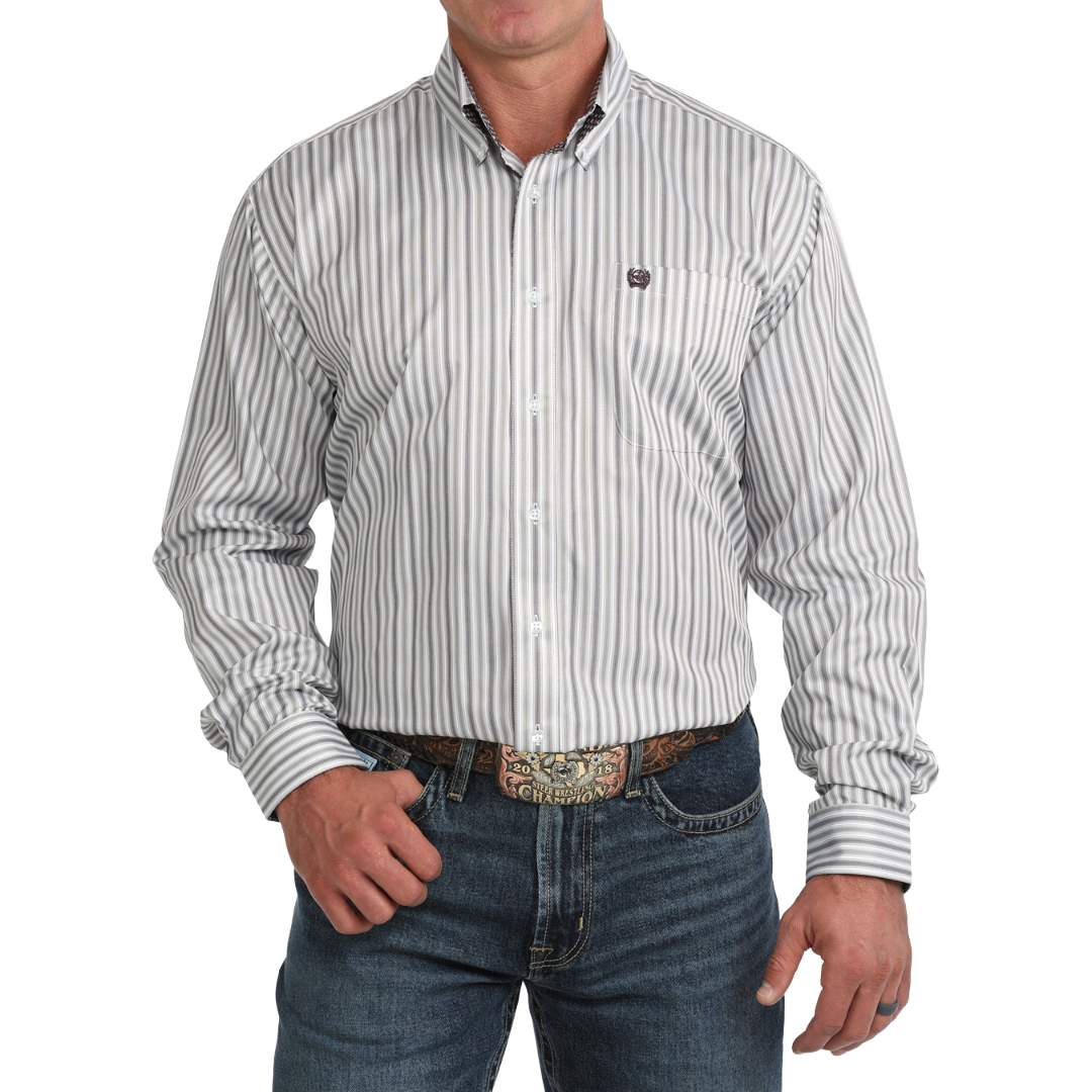 Cinch Men's White Striped Button Down Shirt MTW1106163
