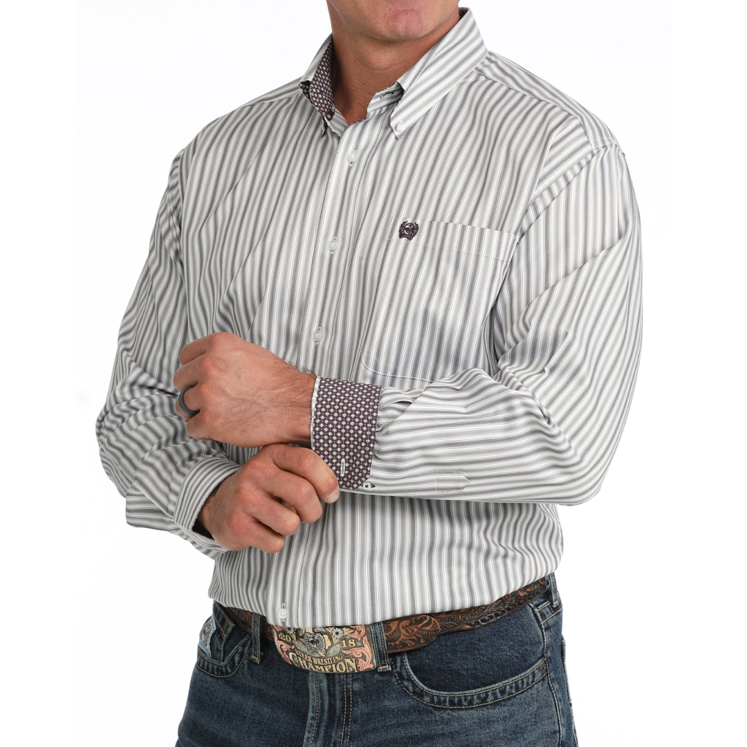 Cinch Men's White Striped Button Down Shirt MTW1106163