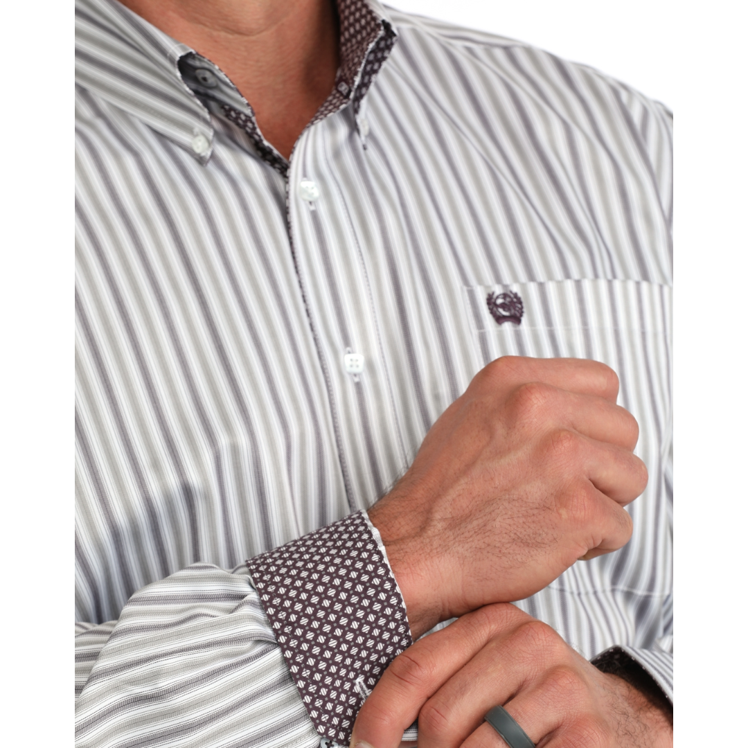 Cinch Men's White Striped Button Down Shirt MTW1106163