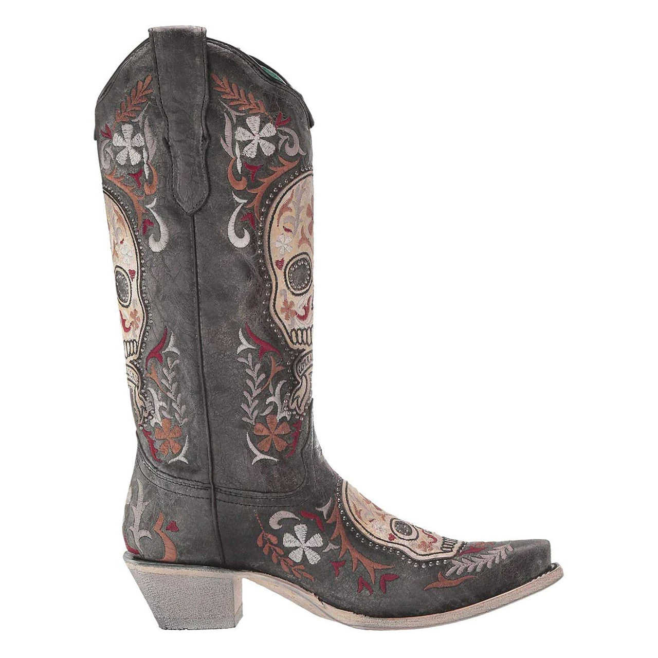 Corral Ladies Black Skull Overlay Embroidery & Studs Boots E1587