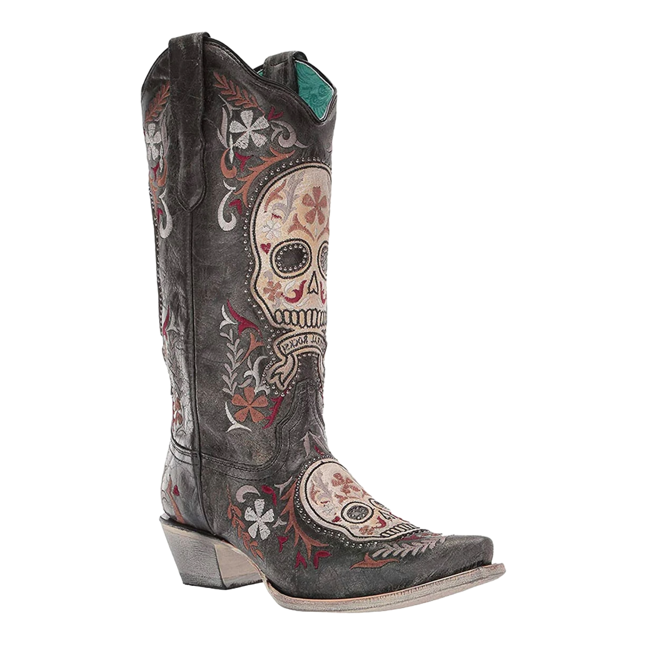 Corral Ladies Black Skull Overlay Embroidery & Studs Boots E1587