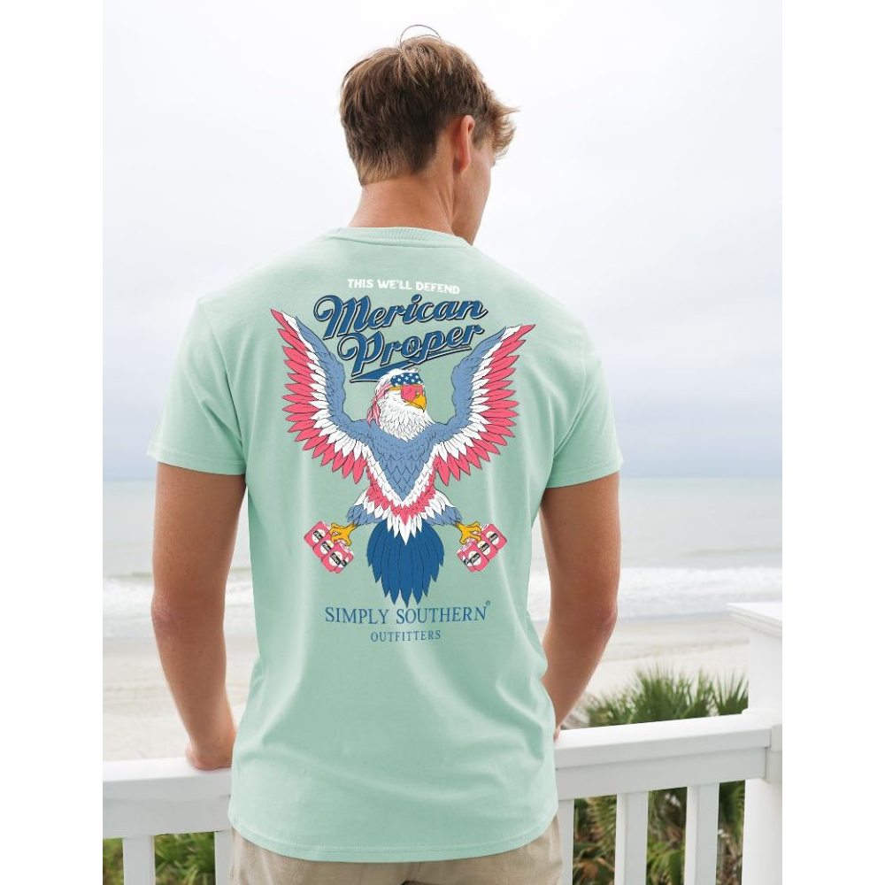Simply Southern Men's Merican ChinChilla Light Teal T-Shirt MERICAN-CHINCHILLA