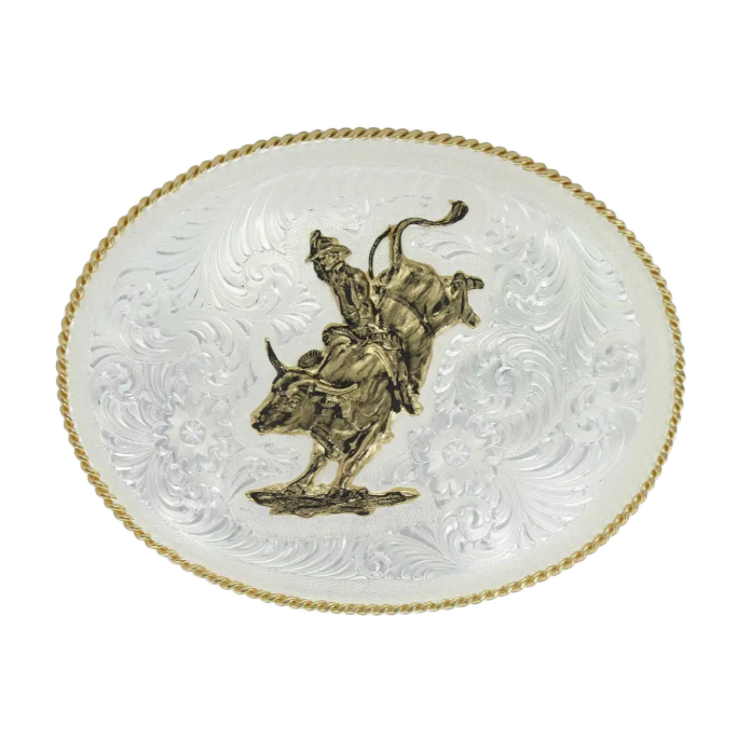 Montana Silversmiths Large Silver Engraved Westerrn Belt Buckle with Bull Rider 2120