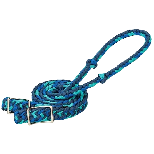 Load image into Gallery viewer, Weaver Nylon Braided Barrel Rein Navy Blue/Royal Blue/Turquoise
