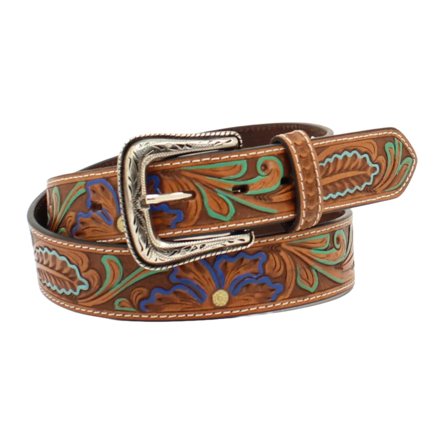 Nocona Men's Floral Tooled Painted Brown Leather Belt N210005602