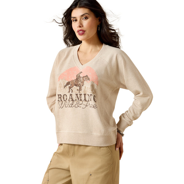 Ariat Ladies Victoria Wild & Free Khaki Pullover Sweatshirt 10071623