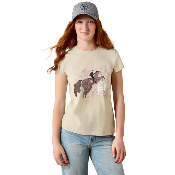 Ariat Youth Girls Floral Leap Oatmeal T-Shirt 10071346