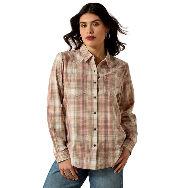 Ariat Ladies REAL White Pepper Coral Plaid Billie Jean Shirt 10071524