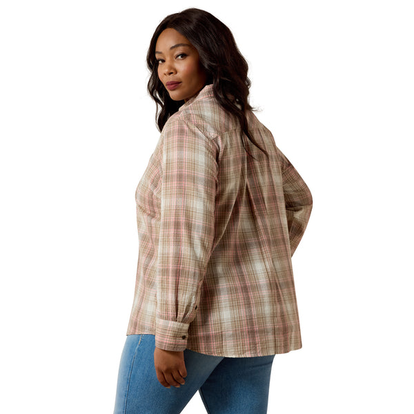 Ariat Ladies REAL White Pepper Coral Plaid Billie Jean Shirt 10071524