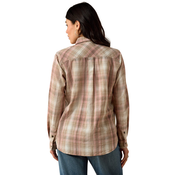 Ariat Ladies REAL White Pepper Coral Plaid Billie Jean Shirt 10071524