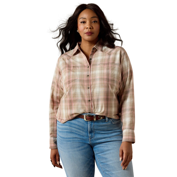 Ariat Ladies REAL White Pepper Coral Plaid Billie Jean Shirt 10071524