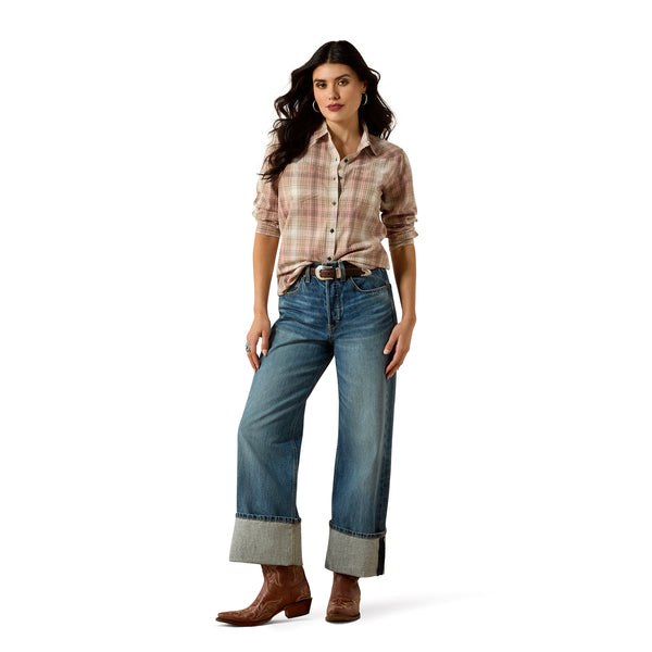 Ariat Ladies REAL White Pepper Coral Plaid Billie Jean Shirt 10071524