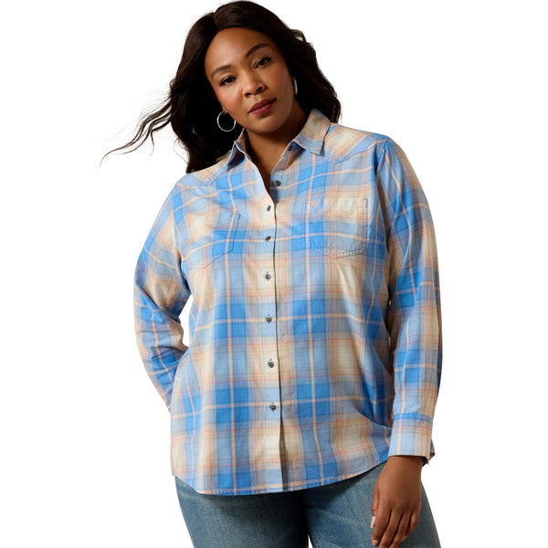 Ariat Ladies REAL Billie Jean Ashleigh Blue & Shell Pink Plaid Shirt 10071517