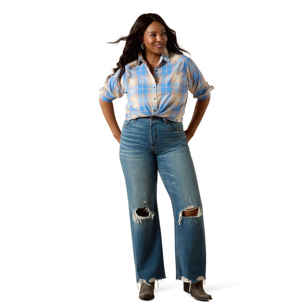 Ariat Ladies REAL Billie Jean Ashleigh Blue & Shell Pink Plaid Shirt 10071517