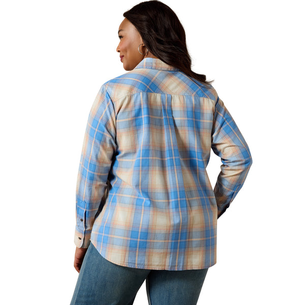 Ariat Ladies REAL Billie Jean Ashleigh Blue & Shell Pink Plaid Shirt 10071517