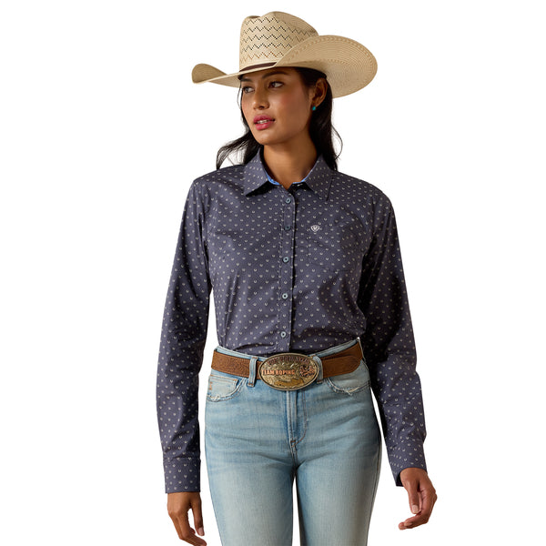 Ariat Ladies Kirby Stretch Ombre Blue Horseshoe Button Down Shirt 10071416