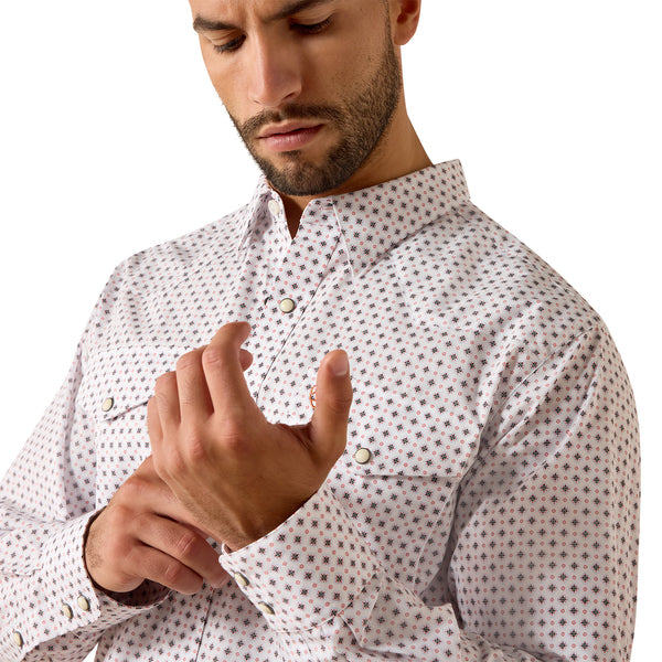 Ariat Men's Tony White Geo Print Fitted Snap Shirt 10071720