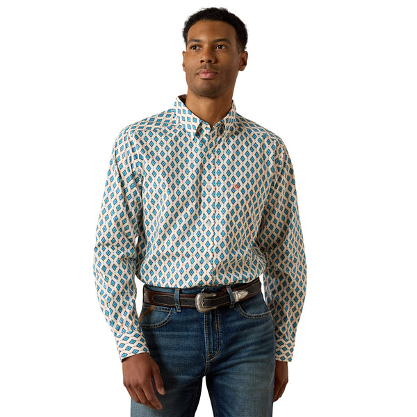 Ariat Men's Jaziel White Southwest Diamond Fitted Shirt 10071036