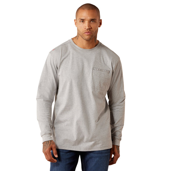 Ariat Men's FR Air Eagle Skull Long Sleeve Heather Grey T-Shirt 10079194