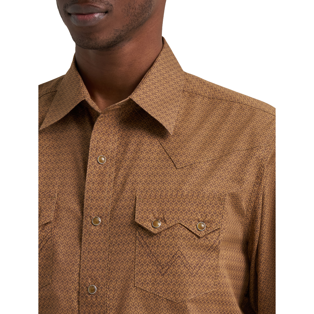 Wrangler Men's Retro® Brown Geometric Print Snap Shirt 112385599