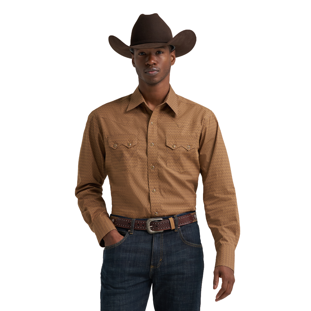 Wrangler Men's Retro® Brown Geometric Print Snap Shirt 112385599