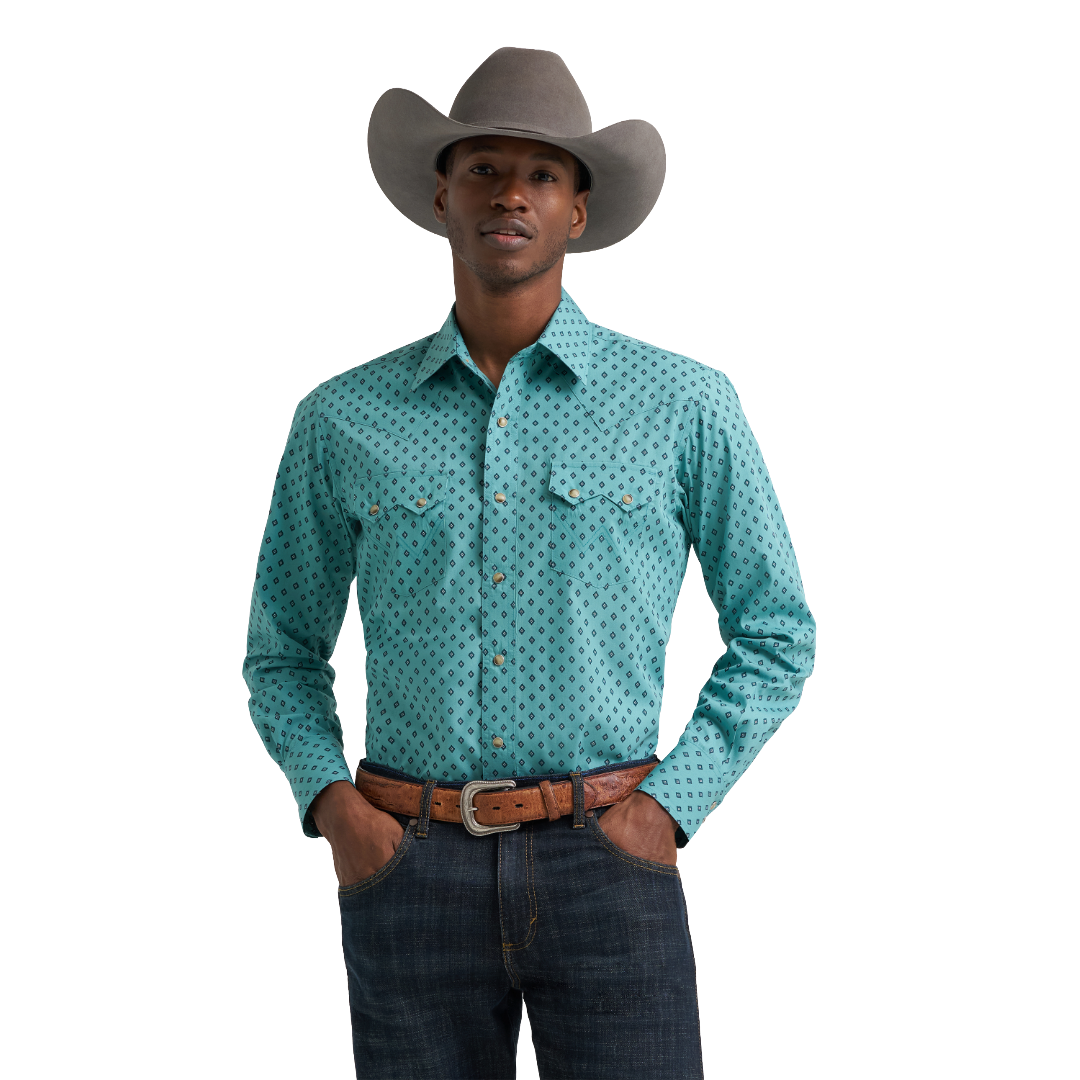 Wrangler Men's Retro® Turquoise Diamond Print Snap Shirt 112385603